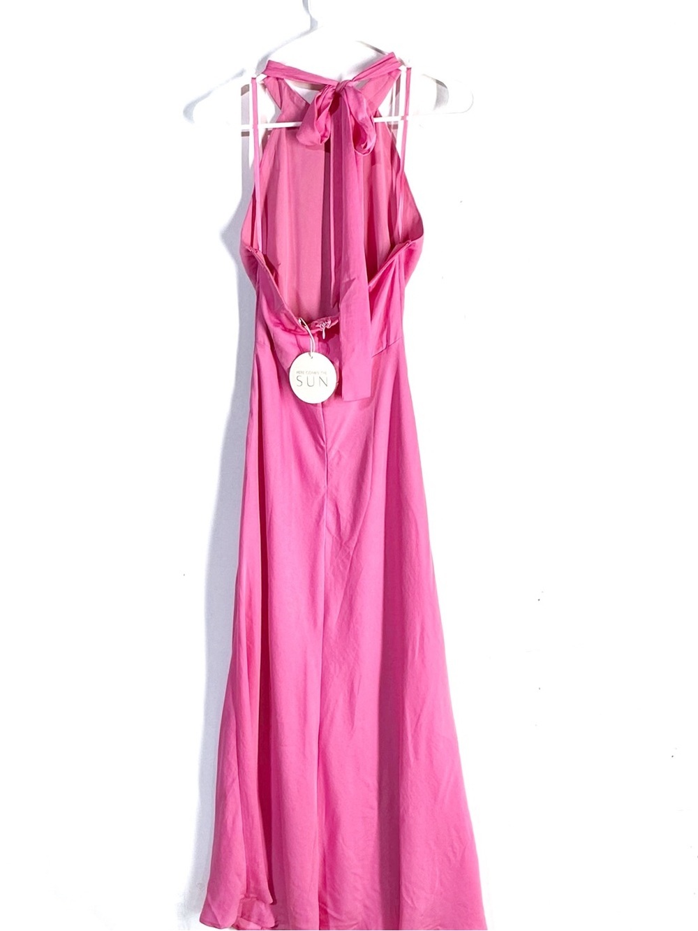 Here Comes The Sun Hot Pink Halter Maxi Dress Size S Elegant Evening Wear NEW - Picture 9 of 12